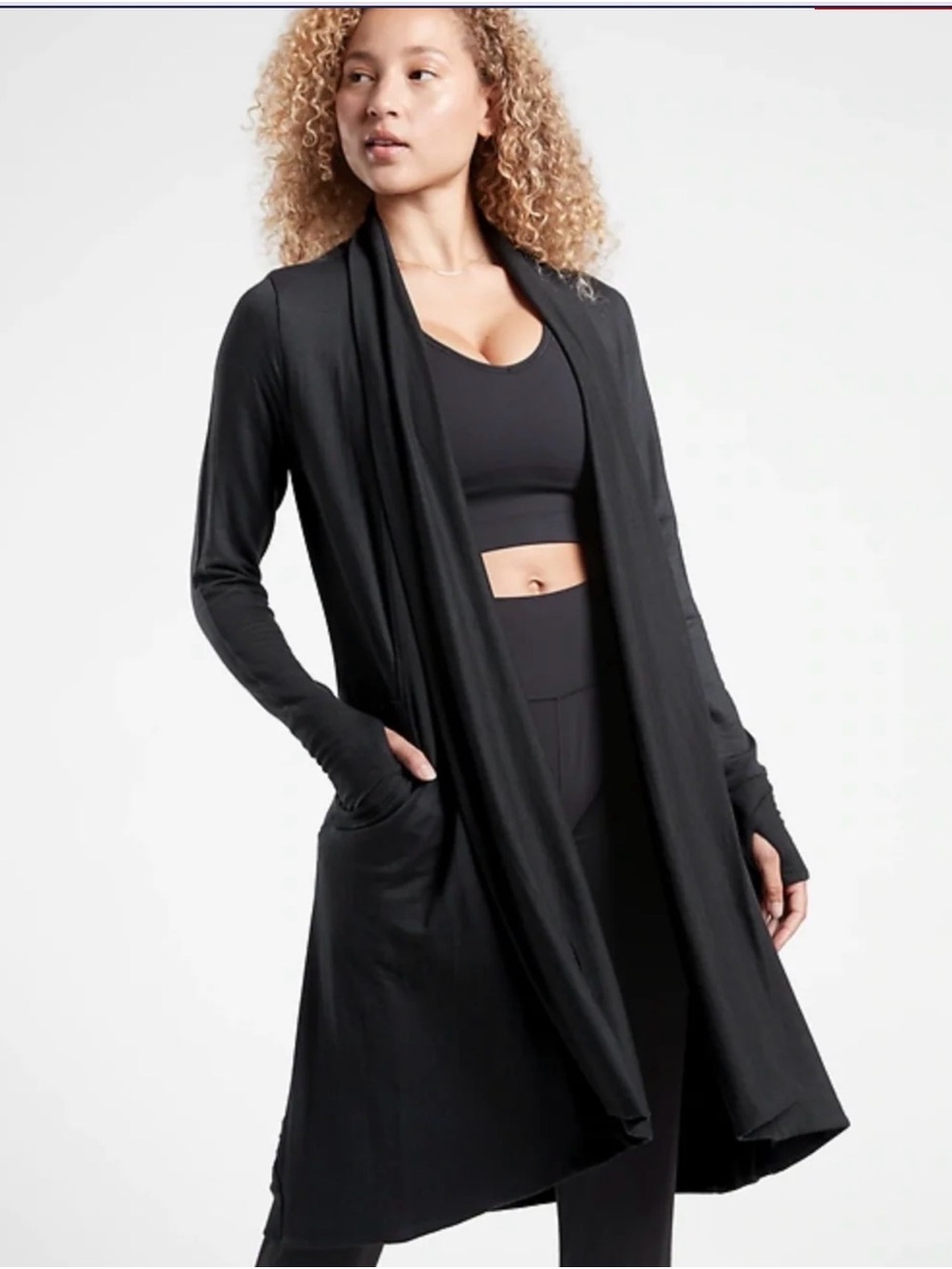 Athleta Black Open-Front Long Wrap Cardigan